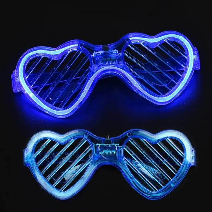 Mey İthalat® Mavi LED Işıklı Kalp Gözlük – 3 Modlu Parti &amp; Glow Gözlüğü