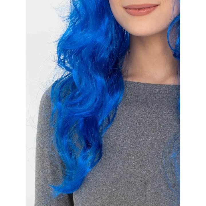 Mey İthalat® Mavi Renk Uzun Dalgalı Parti Peruğu