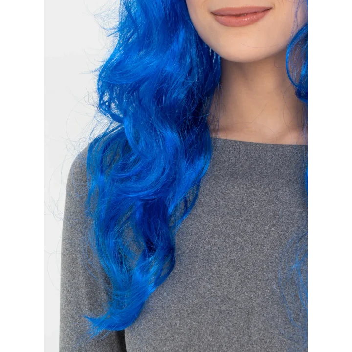 Mey İthalat® Mavi Renk Uzun Dalgalı Parti Peruğu