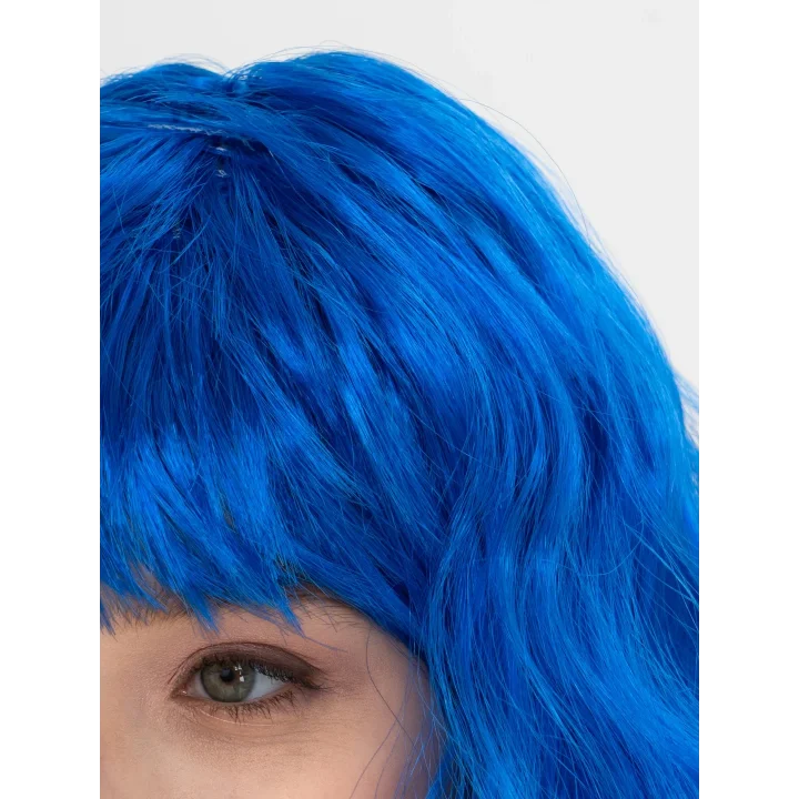 Mey İthalat® Mavi Renk Uzun Dalgalı Parti Peruğu