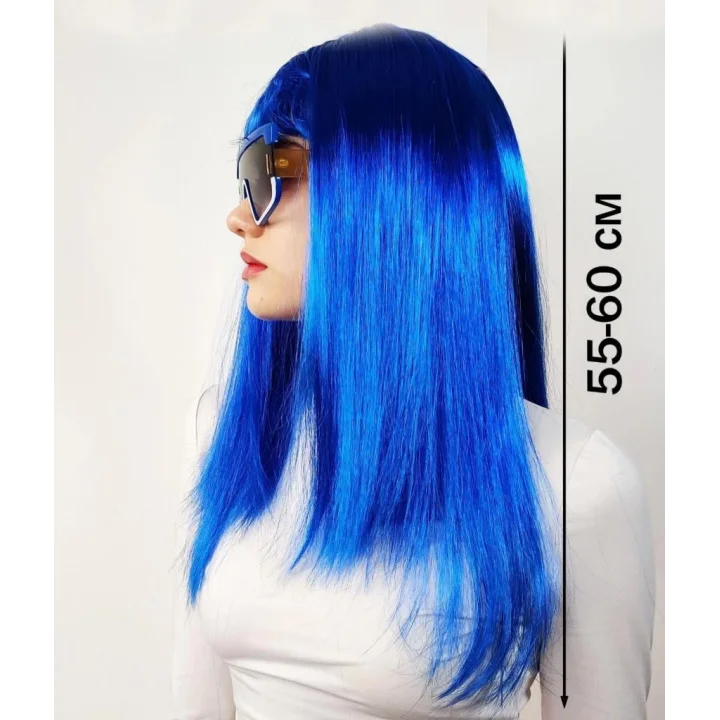 Mey İthalat® Mavi Renk Uzun Parti Peruğu