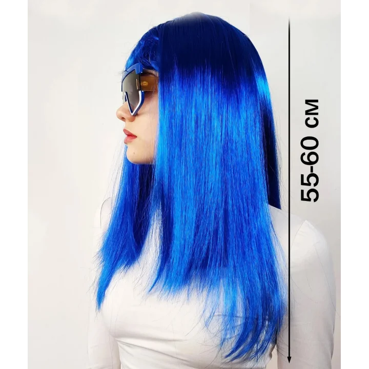Mey İthalat® Mavi Renk Uzun Parti Peruğu