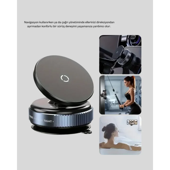Mey İthalat® Mıknatıslı Araç Telefon Tutucu Vakum Teknolojili 360° Ayarlanabilir