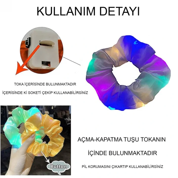 Mey İthalat® Mint Yeşili Renk Led Işıklı Lastikli Saç Tokası - 3 Modlu Festival  Parti Saç Tokası