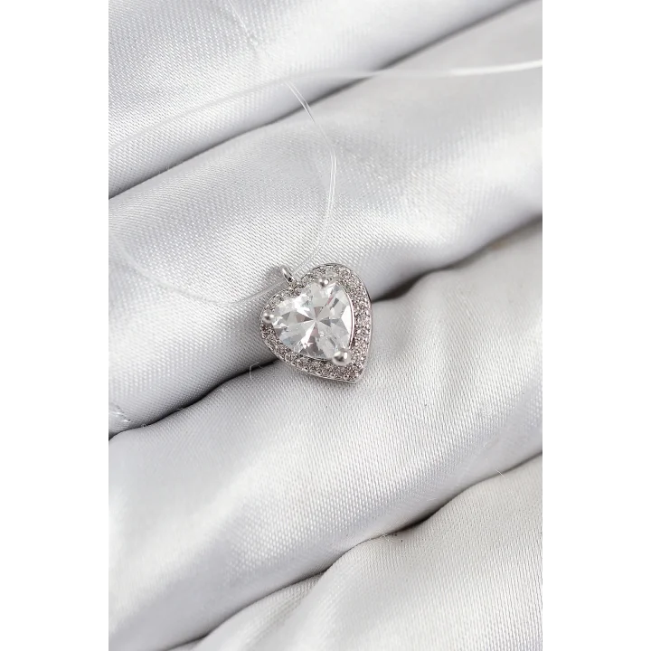 Mey İthalat® Misineli Kalp Model Gümüş Renk Hayalet Kolye