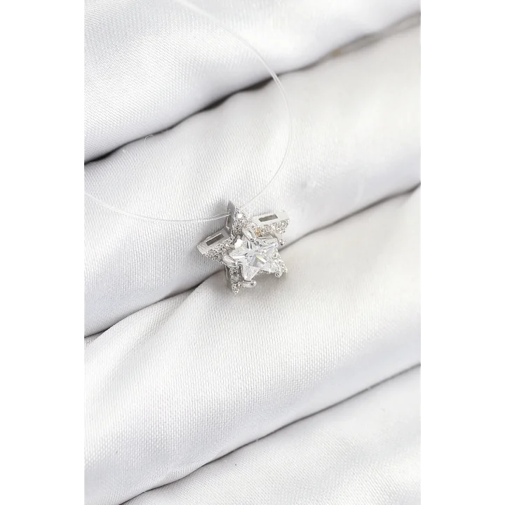 Mey İthalat® Misineli Yıldız Model Gümüş Renk Hayalet Kolye