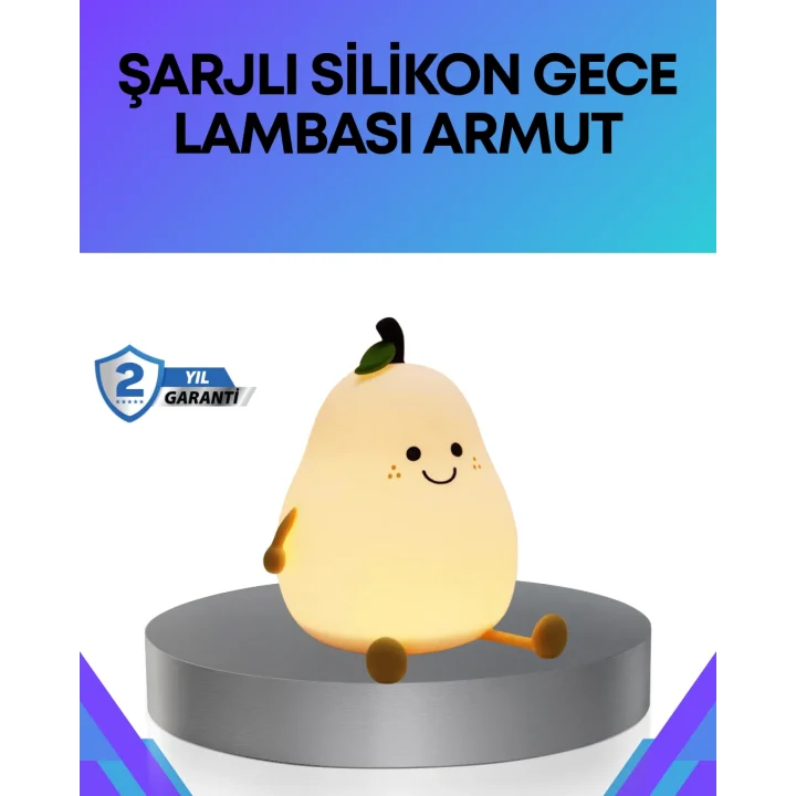 Mey İthalat® Modern Armut Gece Lambası Kablosuz Şarjlı LED Aydınlatma