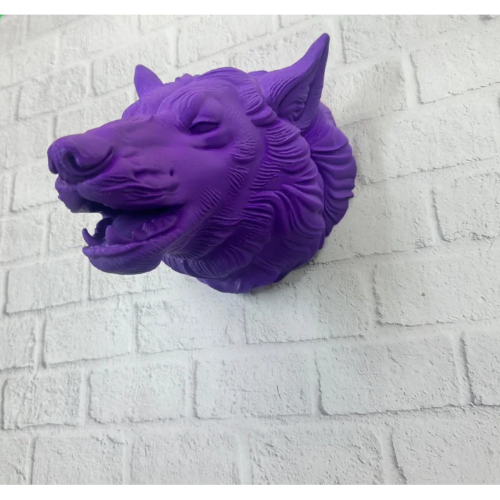 Mey İthalat® Mor Renk 3D Kurt Başı Duvar Dekoru Asılabilir Maskot Heykel 25x19 cm