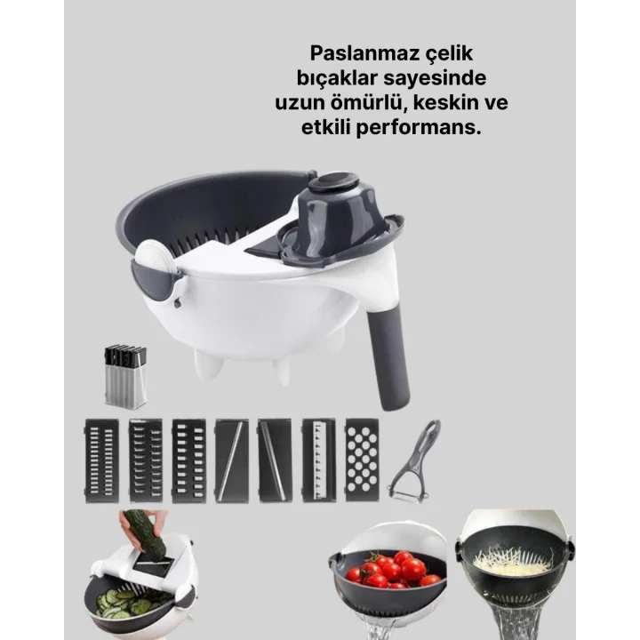 Mey İthalat® Mutfak İçin Pratik 5 Bıçaklı Rende ve Süzgeç Seti