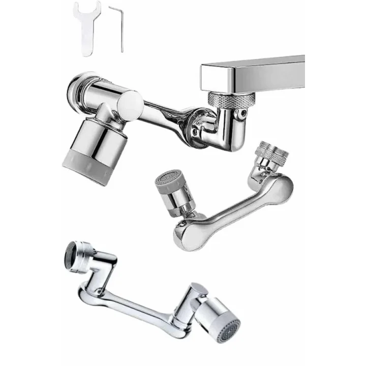 Mey İthalat® Mutfak Musluk Başlığı 1080 Derece Dönebilir Oynar Başlıklı Musluk Aparatı