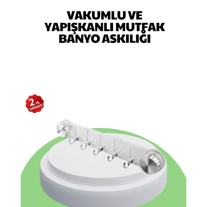 Mey İthalat® Mutfak ve Banyo Askılığı Vakumlu Yapışkanlı 5 Askı Bölmeli