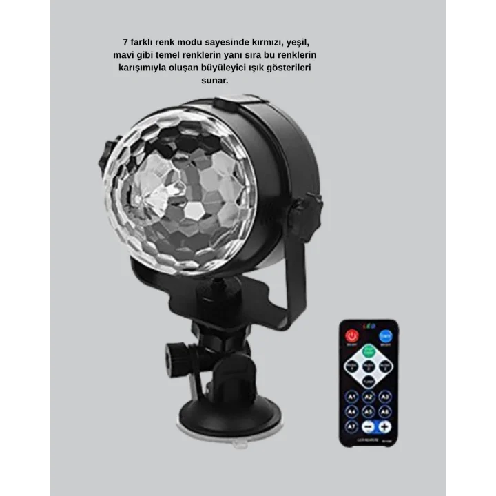 Mey İthalat® Müzik Ritmine Duyarlı Renkli Disko Topu – 7 Modlu Işıklı Parti Lambası