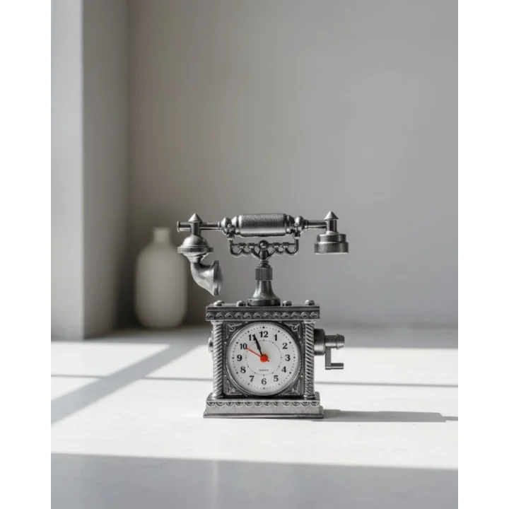 Mey İthalat® N8808B TELEFON ŞEKLİNDE ÇALAR SAAT GÜMÜŞ