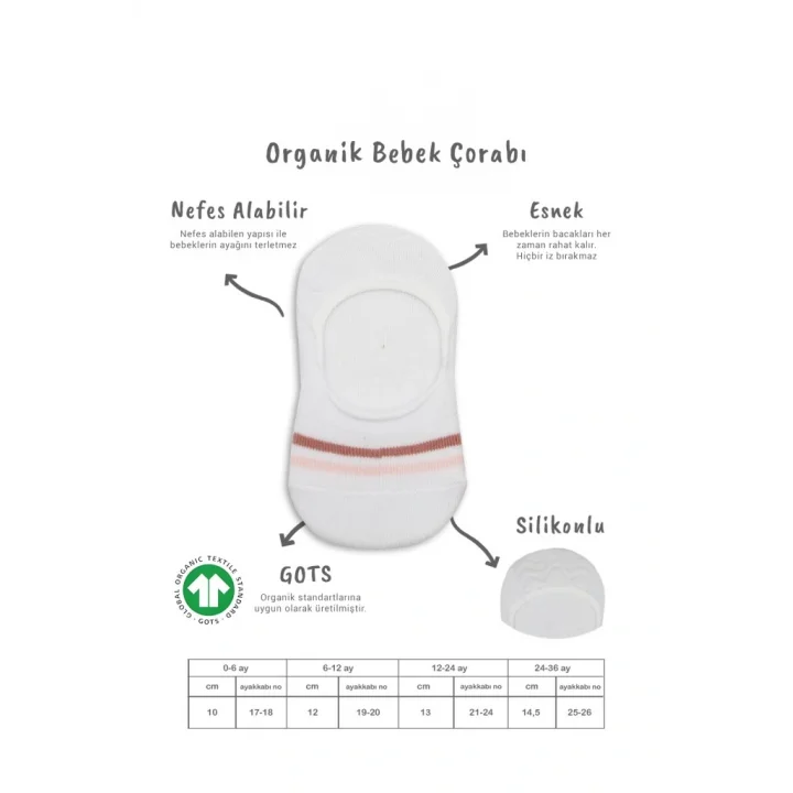 Mey İthalat®   2Li Penye Babet Silikon Çemberli Çorap 30102 Pudra Beyaz