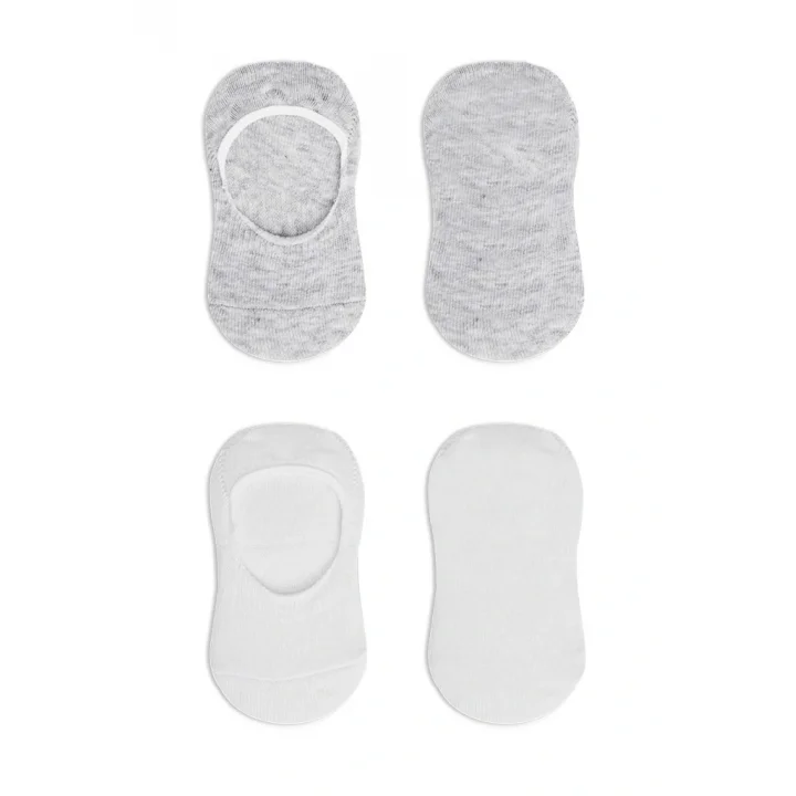 Mey İthalat®   2Li Penye Babet Silikonlu Basic Çorap 30104 Gri Beyaz