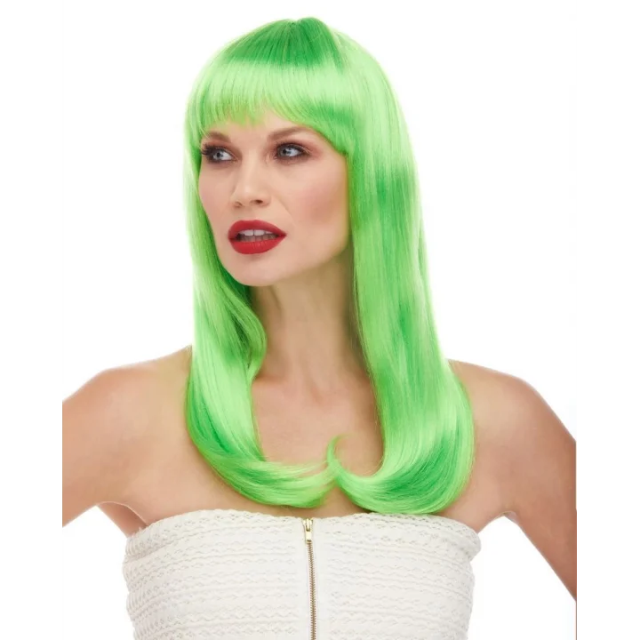 Mey İthalat® Yeşil Renk Uzun Düz Parti Peruğu
