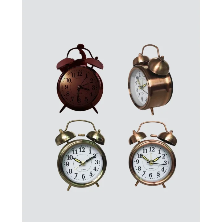 Mey İthalat® Nostaljik Büyük Boy Metal Masa Saati Bronz Kaplama ve Yüksek Sesli Alarm