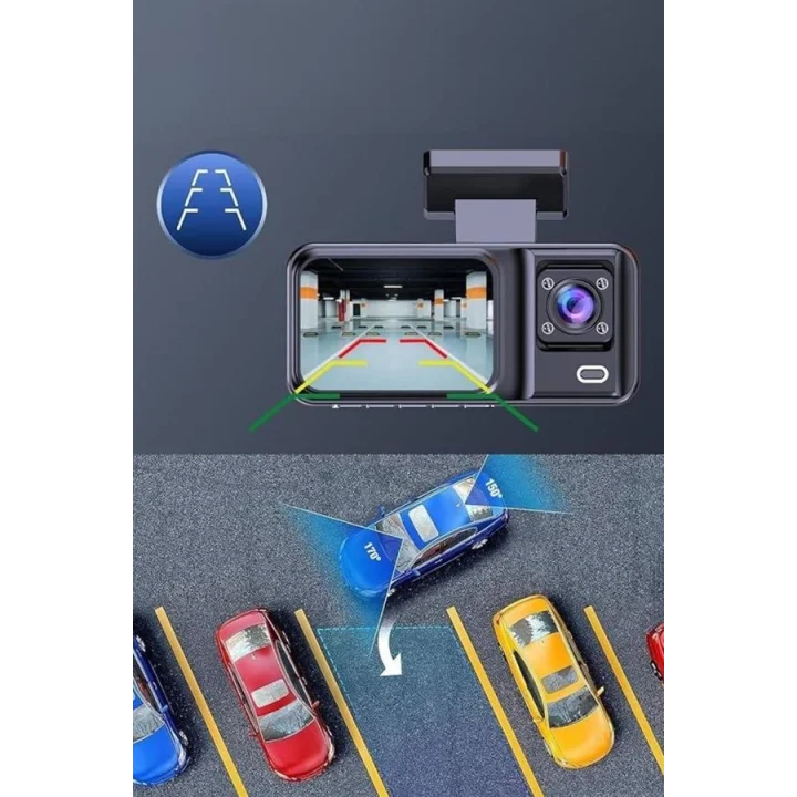 Mey İthalat® Ön ve Arka Kameralı 2 İnç 1080P Full HD DVR Araç İçi Ekran