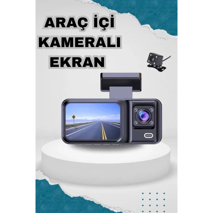 Mey İthalat® Ön ve Arka Kameralı 2 İnç 1080P Full HD DVR Araç İçi Ekran