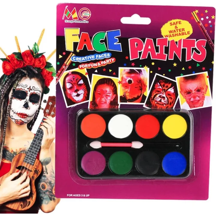 Mey İthalat® Palyaço Yüz Boyama Seti Fırçalı Makyaj Boyama Seti 8 Renk