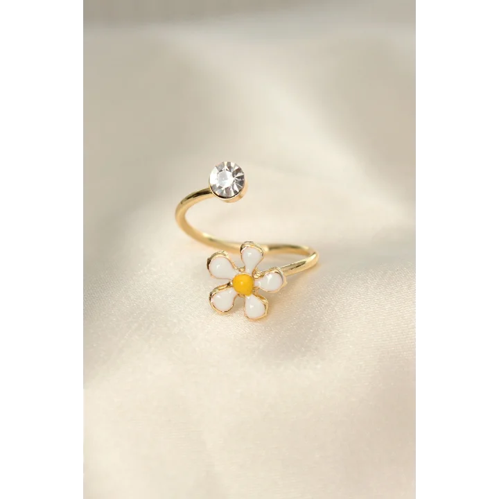 Mey İthalat® Papatya Tasarımlı Zirkon Taşlı Ayarlanabilir Yüzük