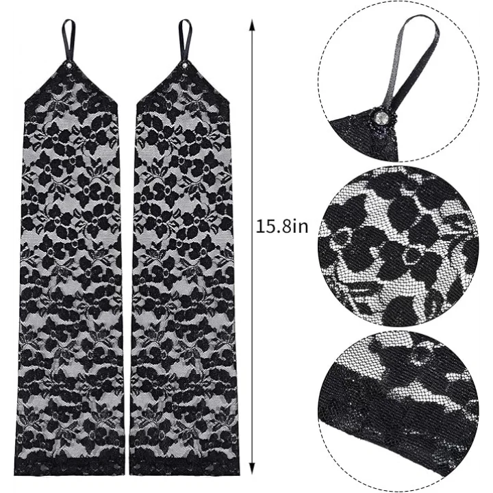 Mey İthalat® Parmak Askılı Zarif Gece Şıklığı Dantel Eldiven 40 cm