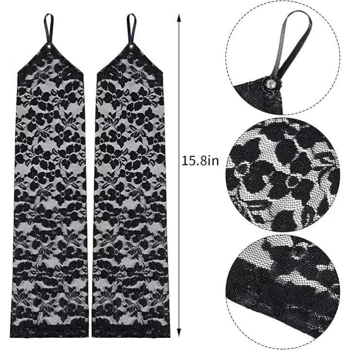 Mey İthalat® Parmak Askılı Zarif Gece Şıklığı Dantel Eldiven 40 cm