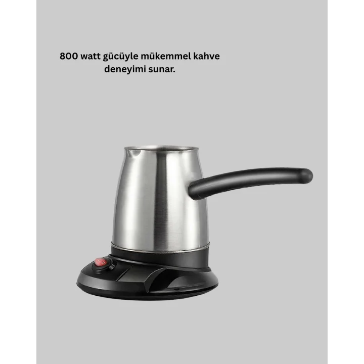 Mey İthalat® Paslanmaz Çelik Elektrikli Cezve 800W 6 Fincan Kapasiteli