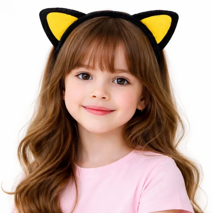 Mey İthalat® Peluş Kedi Kulak Taç Sarı Siyah – Çocuk Parti Kamp; Kostüm Tacı