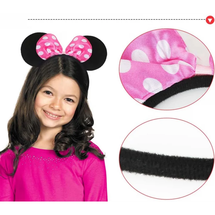 Mey İthalat® Pembe Fiyonklu Minnie Mouse Tacı Mini Kulak