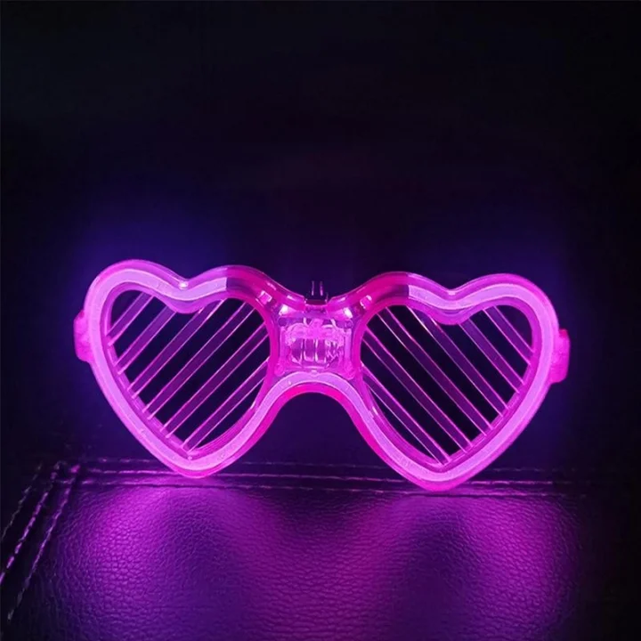 Mey İthalat® Pembe LED Işıklı Kalp Gözlük – 3 Modlu Parti &amp; Glow Gözlüğü