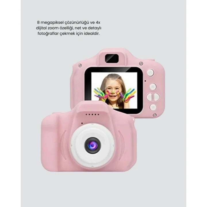 Mey İthalat® Pembe Mini 1080p HD Çocuk Kamera – 8MP, Video Kaydı,TF Kart Destekli