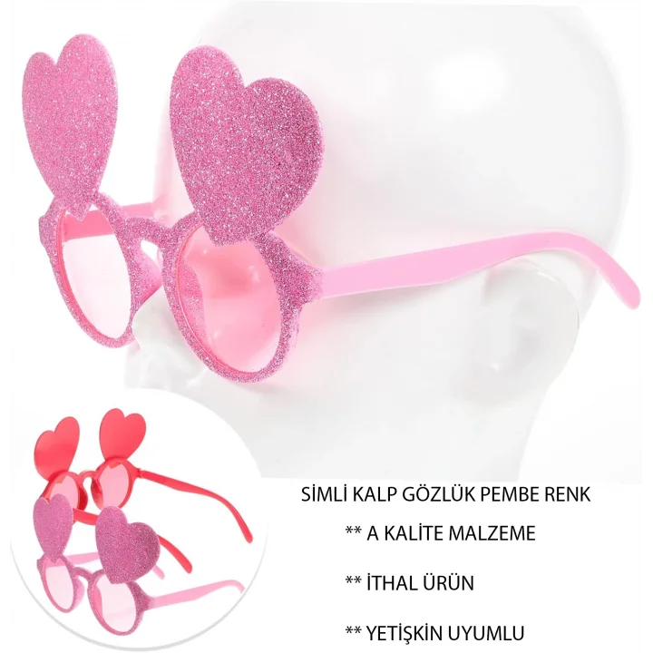 Mey İthalat® Pembe Renk Sim İşlenmiş Kalp Figürlü Parti Gözlüğü