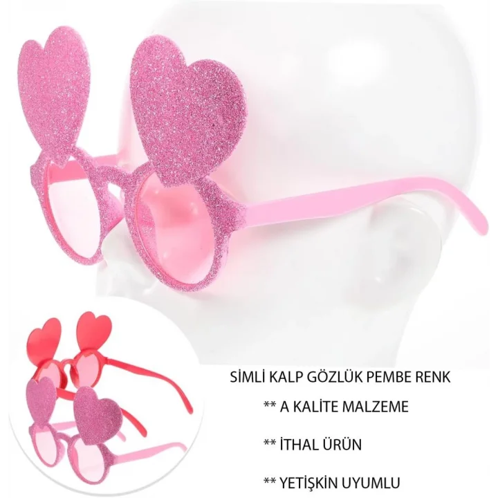 Mey İthalat® Pembe Renk Sim İşlenmiş Kalp Figürlü Parti Gözlüğü