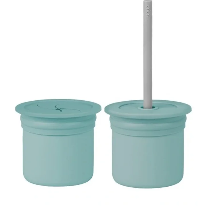 Mey İthalat®   Ham+Hüp Pipetli Silikon Bardak Seti Aqua Green / Powder Grey