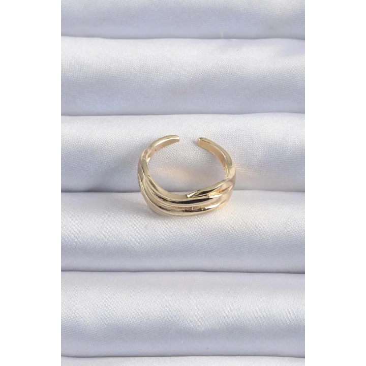 Mey İthalat® Pirinç Altın Renk Kıvrımlı Ayarlanabilir Yüzük