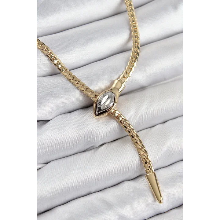Mey İthalat® Pirinç Asansörlü Yılan Model Gold Renk Kadın Kolye