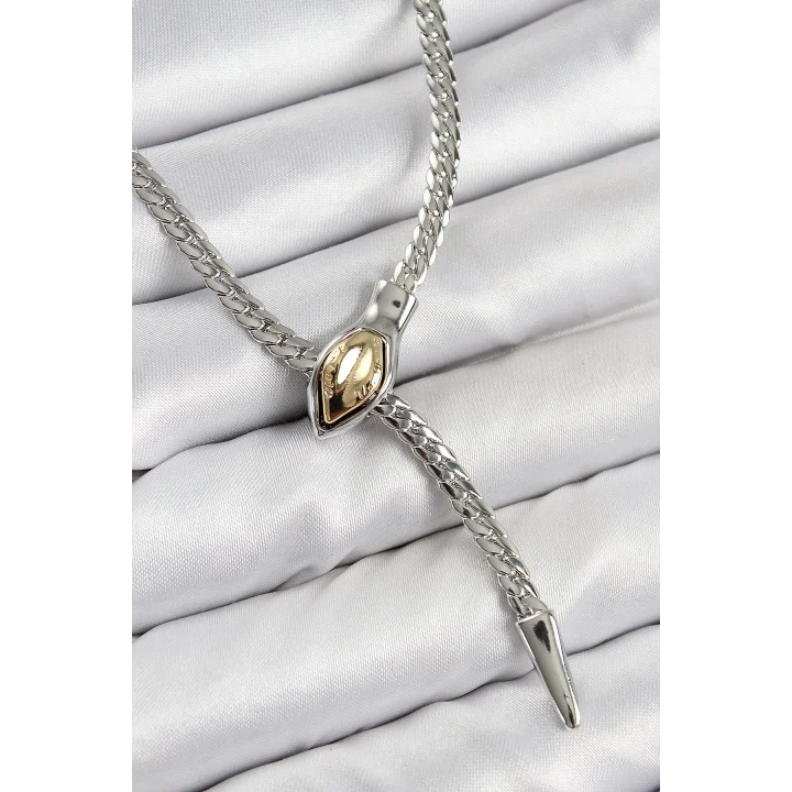 Mey İthalat® Pirinç Asansörlü Yılan Model Gümüş Renk Kadın Kolye