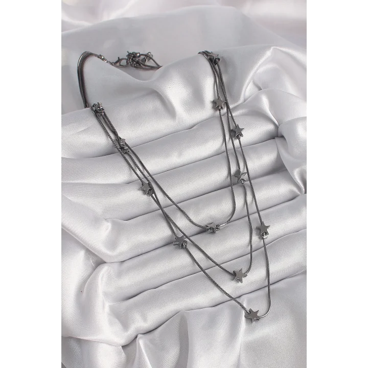 Mey İthalat® Pirinç Füme Renk 3Lü Yıldız Model Kadın Kolye