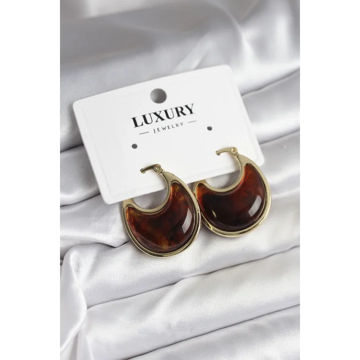 Mey İthalat® Pirinç Gold Kahverengi Renk Vintage Kadın Küpe