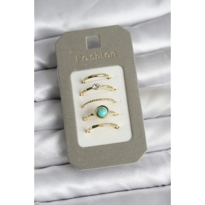 Mey İthalat® Pirinç Gold Renk 5li Yüzük Seti