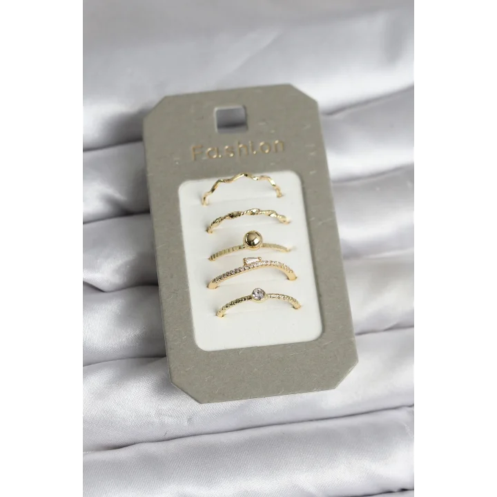 Mey İthalat® Pirinç Gold Renk 5li Yüzük Seti