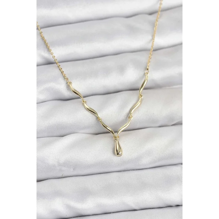 Mey İthalat® Pirinç Gold Renk Damla Model Kadın Kolye