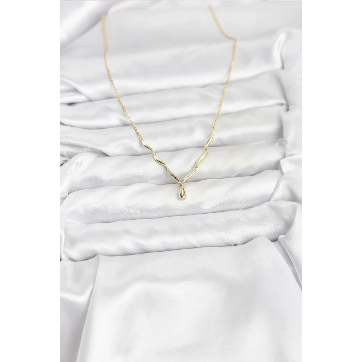 Mey İthalat® Pirinç Gold Renk Damla Model Kadın Kolye