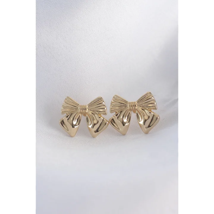 Mey İthalat® Pirinç Gold Renk Fiyonk Küpe