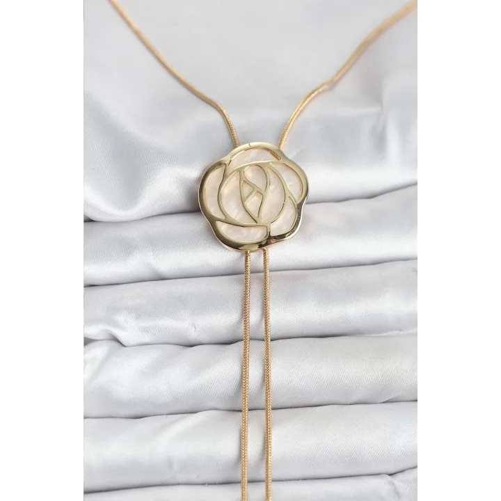 Mey İthalat® Pirinç Gold Renk Gül Model Asansörlü Kadın Kolye