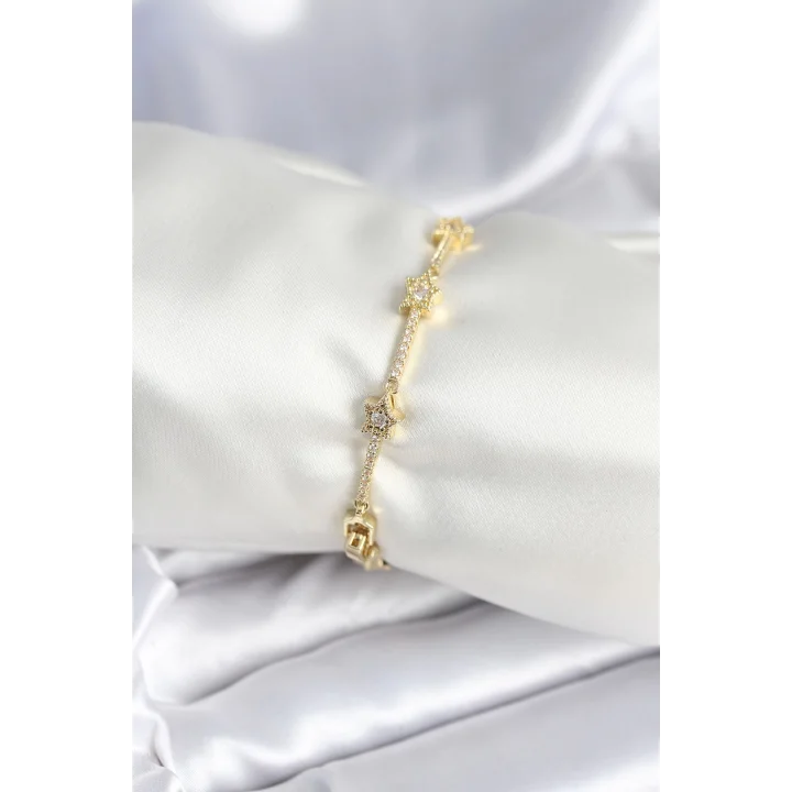 Mey İthalat® Pirinç Gold Renk Halley Yıldız Model Kadın Bileklik