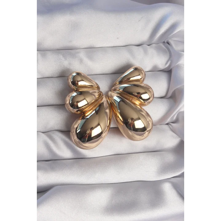 Mey İthalat® Pirinç Gold Renk İri Bombeli Kelebek Küpe