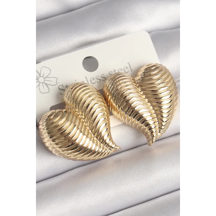 Mey İthalat® Pirinç Gold Renk İşlemeli Bomba Kalp Model Kadın Küpe