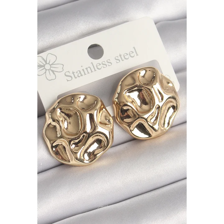 Mey İthalat® Pirinç Gold Renk İşlemeli Daire Plaka Model Kadın Küpe